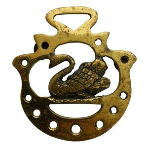 Vintage English Brass Horse Harness Medallion With Swan Design Collectible